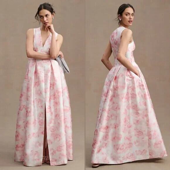 SACHIN & BABY BROOKE V-NECK SLEEVELESS LONG PINK FLORAL GOWN NWT $825 - Picture 1 of 10